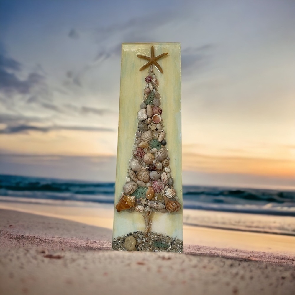 Coastal Sea Shell Christmas Tree / Beachmas Tree, Resin Tree Art Christmas Tree